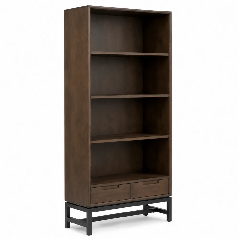 Estanter¨ªa de Madera y Metal Marr¨®n con 4 Estantes y 2 Cajones 180x90x35