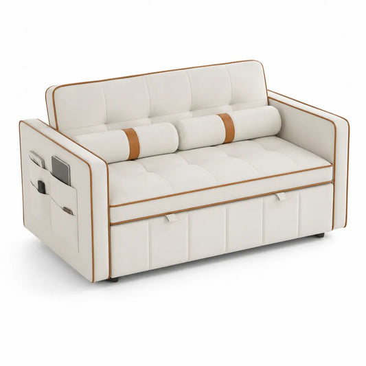 Sof¨¢ de 2 plazas en cuero PU beige con almacenamiento