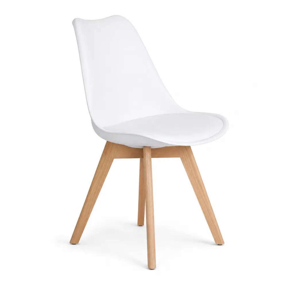 Silla de polipropileno blanco con patas de madera de