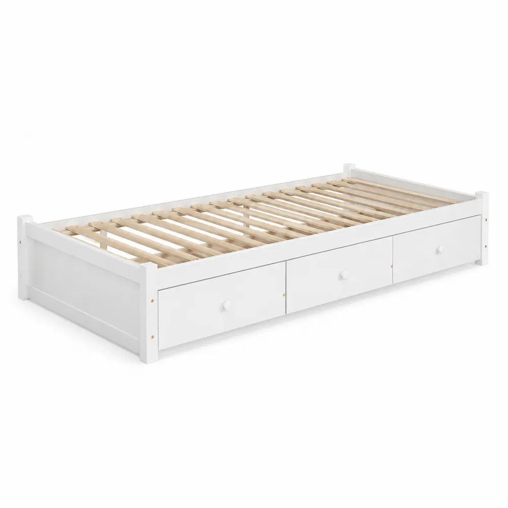 Cama individual de madera con cajones de