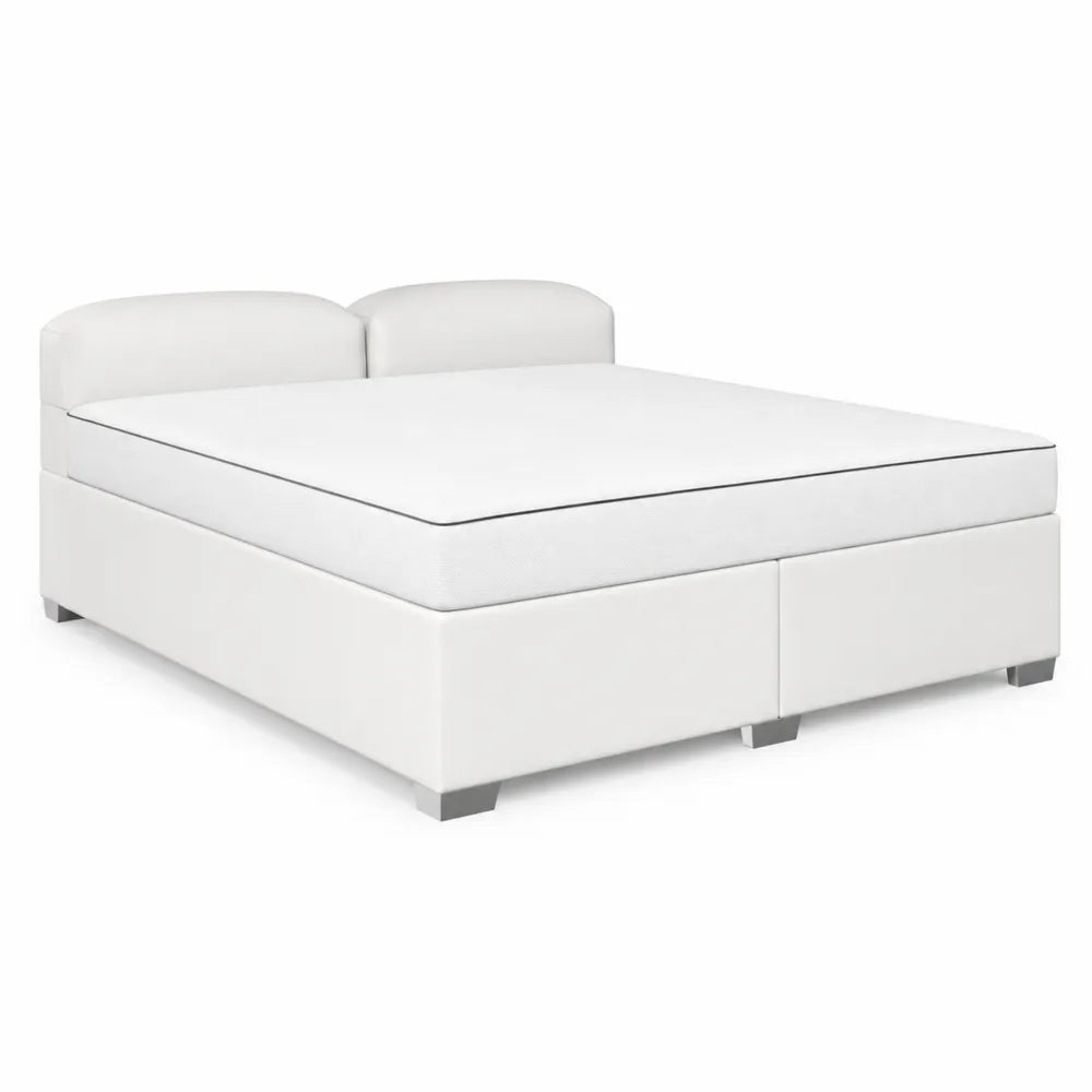 Cama doble de madera contrachapada y piel sint¨¦tica blanca 200 cm x 160