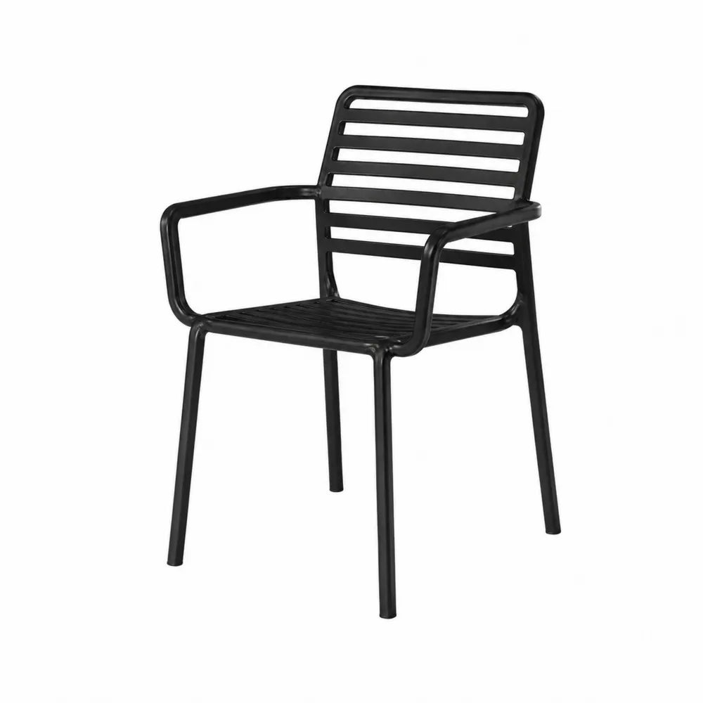 Silla de aluminio negra con apoyabrazos para